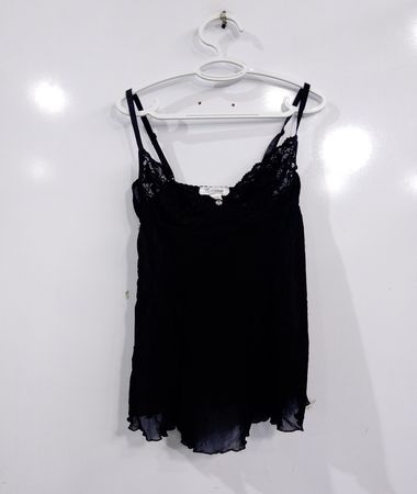 Die Escante Collection Schwarze Spitzenbesatz-Nachthemd