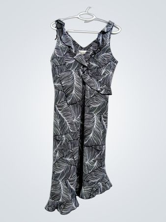 JESSICA Damenkleid mit Blattmuster, V-Ausschnitt und Volants