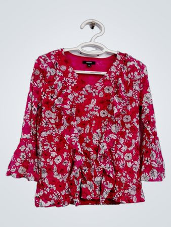 ALFANI Women's Pink Floral Print Bell Sleeve Blouse