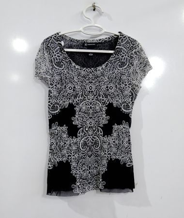 INC International Concepts Black & White Spitzenoberteil mit Spitzenmuster