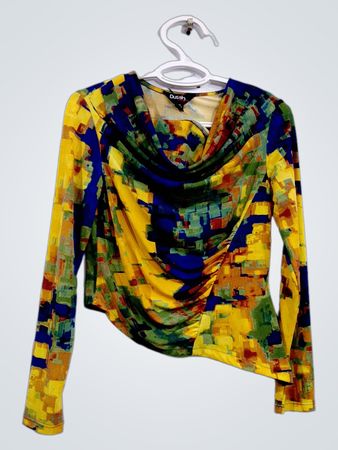 Dusah Design abstrakter Print Top mit Wasserfallausschnitt und langen Ärmeln