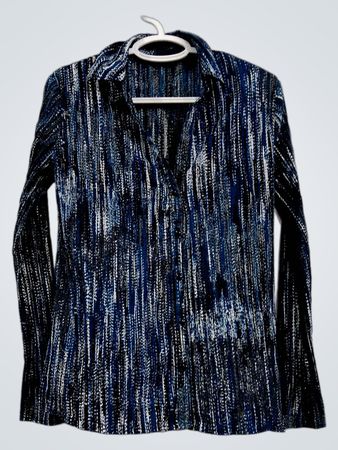APT. 9 Women's Blau-weiß gestreiftes Damen-Hemd mit langen Ärmeln und Knopfleiste
