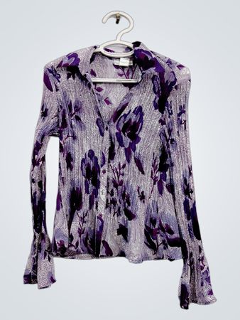 WORTHINGTON Damen Bluse mit lila Blumenmuster und langen Ärmeln