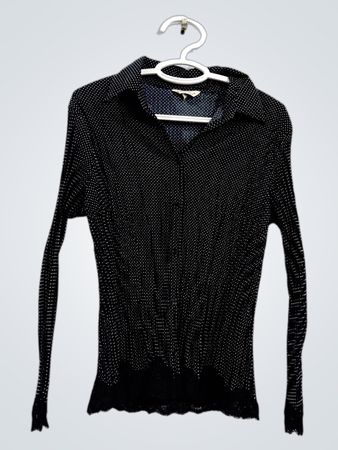 Jessica Black Polka Dot Spitzenbesatz Langarmshirt