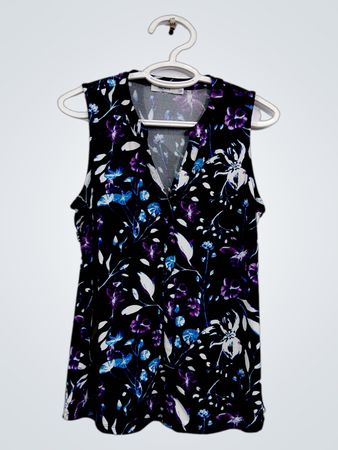 RICKI'S Schwarzes ärmelloses V-Ausschnitt-Oberteil mit Blumenmuster