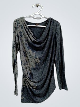 LANGUAGE Damen Langarm Oberteil mit gerafftem Blumenmuster