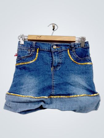 Red Enims Paillettenverzierter Denim-Rock