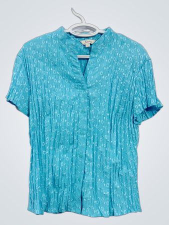 Jessica Blue Crinkle Print Kurzarmbluse Größe 14