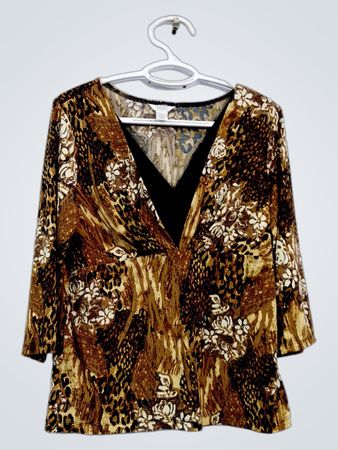 Christopher & Banks Damen V-Ausschnitt 3/4-Arm bedrucktes Top