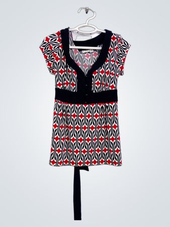 Damen-Tunika mit kurzem Arm und geometrischem Muster