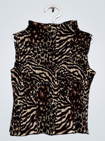 Ärmelloses Mockneck-Oberteil mit Animal-Print