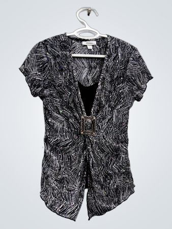 Dressbarn Damen Schwarzes & Weißes Blattmuster Paillettenoberteil
