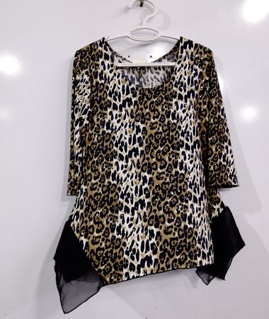 Brittany Schwarz-Leo-Print Tunika mit Chiffon-Saum