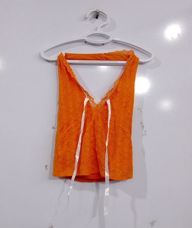 Orange Träger-Top mit Spitzenbesatz
