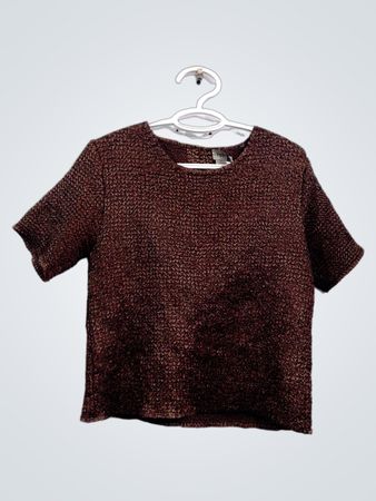 PERSONA Women's Brown Textured Kurzarm-Oberteil