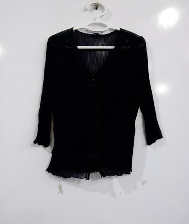Reitmans Black Sheer Button-Up Blouse