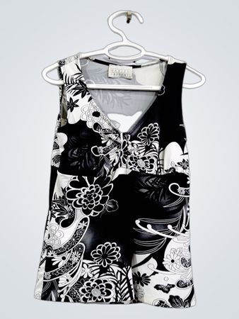Daniel Laurent Black and White Floral Print ärmelloses Top