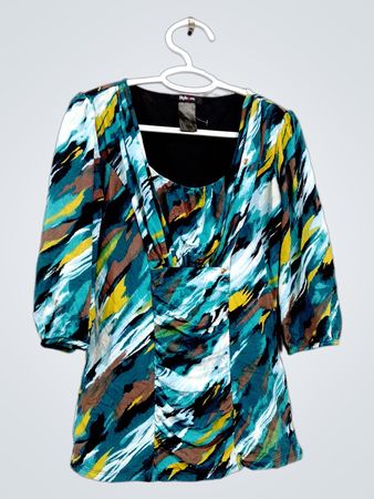 Style & Co. Abstract-Print gerafftes 3/4-Arm-Oberteil