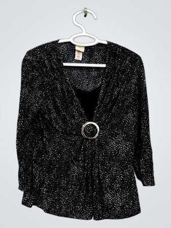 COVINGTON Schwarze Bluse mit gepunktetem Muster und silbernem Ringdetail