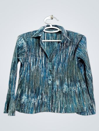 APT. 9 Damen Blau gemustertes Langarm-Hemd mit Knopfleiste