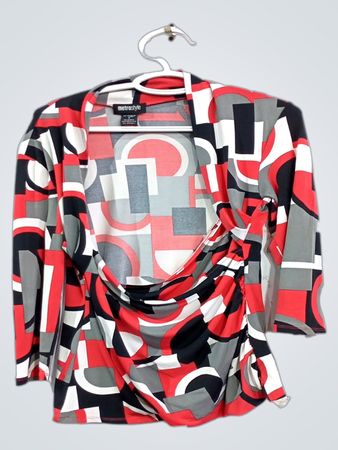 Metrostyle Geometrischer Druck gerafftes Langarm-Oberteil