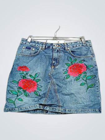 Express Blue Denim Minirock mit floralem Print