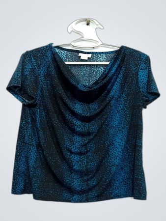 Jaclyn Smith Collection Blau-Schwarz Tiermuster Wasserfallausschnitt Top