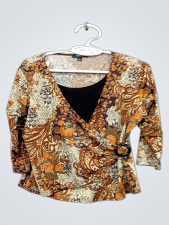 ELEMENTZ Damen Bluse mit braunem Blumenmuster und Wickeloptik
