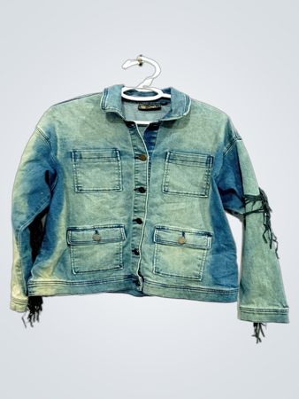 D2 Jeansjacke mit Fransenbesatz
