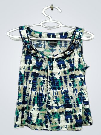 J.T.B. ärmelloses Batik-Top mit verziertem Halsausschnitt
