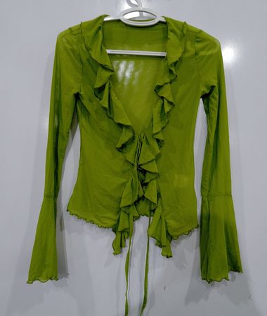 Green Ruffled Mesh Top