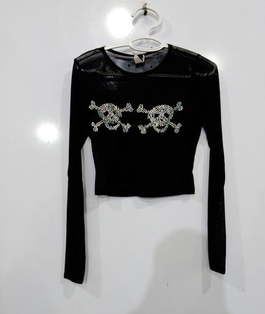 Windsor Black Mesh Skull Long Sleeve Top