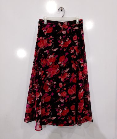Black Floral Print Maxi Skirt