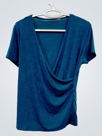 Teal Ruched V-Neck T-Shirt