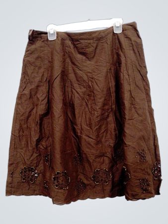 Dressbarn Brown Embroidered Cotton Midi Skirt