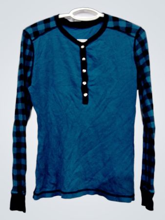 Langärmeliges Henley-Shirt mit karierten Ärmeln