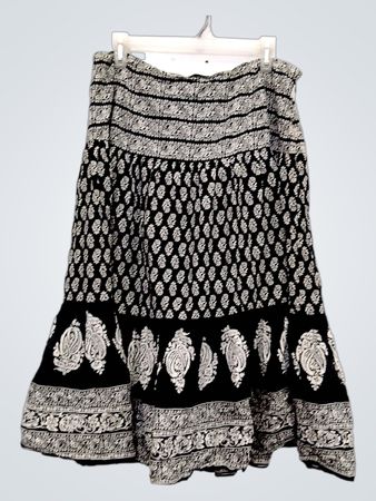 Chaps Black & White Print Cotton Midi Skirt