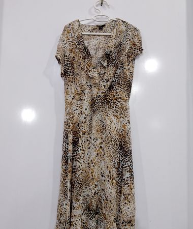 Robe maxi à col en V imprimé léopard pour femmes JBS