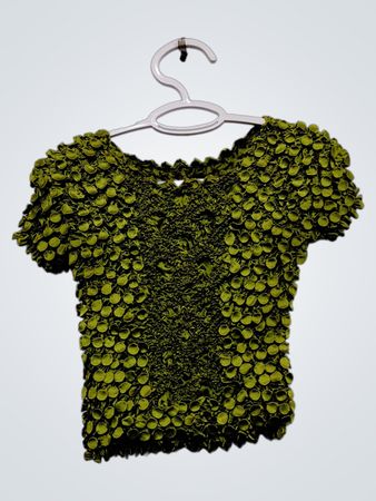 Green textured short-sleeve top