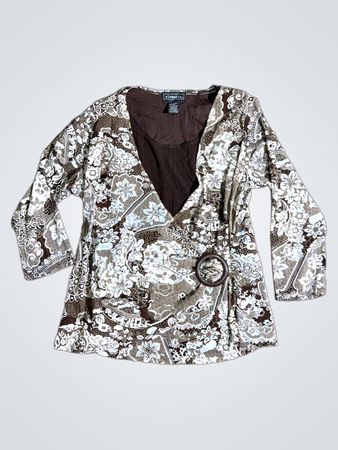 Elementz Damen Wickeloberteil in Braun mit Blumenmuster und Gürtel
