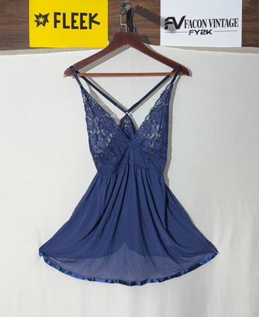 Facon Vintage FY2K Navy Blue Lace Nightgown