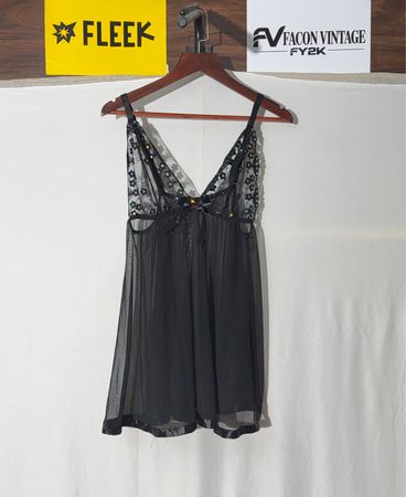 Babydoll in pizzo nero e paillettes