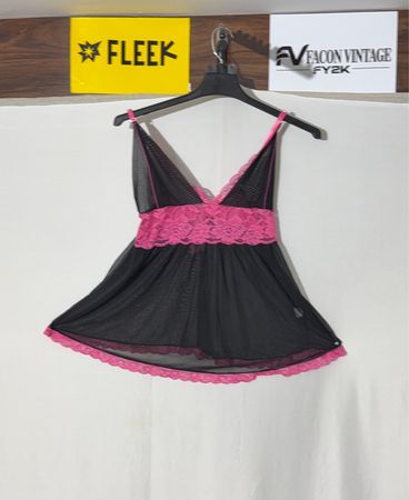 Schwarz-pinkes Spitzen-Babydoll