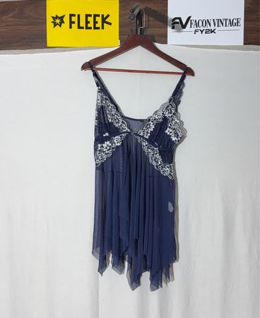 Kler Blue Lace Trim Sheer Babydoll