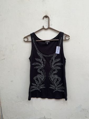 Black Tank Top with Silver Embroidery