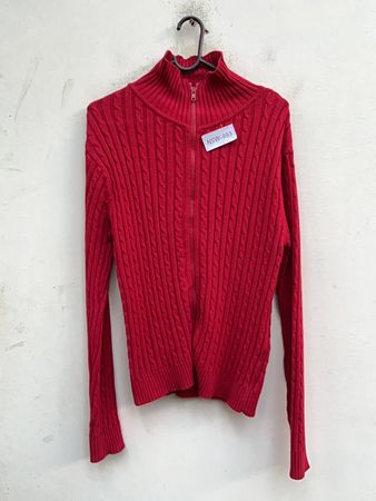 Red Cable Knit Zip Cardigan