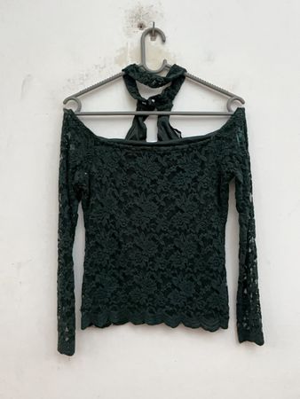 Green Lace Off-Shoulder Blouse