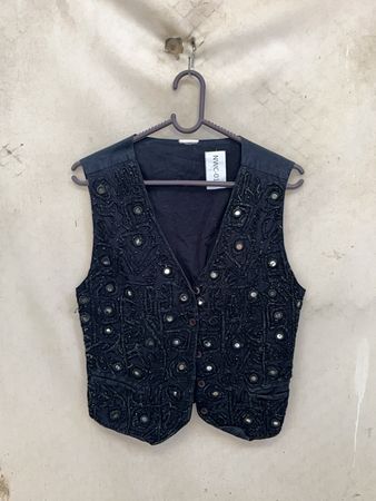 Black Embroidered Beaded Waistcoat