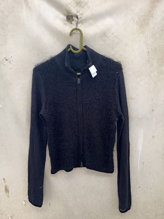 Black Zip-Up Knit Cardigan