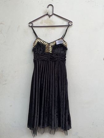 Schwarzes, mit Pailletten verziertes Samt-Minikleid